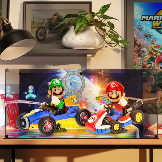 LEGO 72037 Mario & Standard Kart & 72050 Luigi & Mach 8 - Display Case