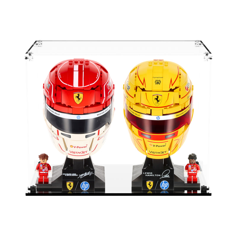 Load image into Gallery viewer, LEGO 43014 &amp; 43022 Scuderia Ferrari F1 Hamilton &amp; Leclerc Helmets - Display Case
