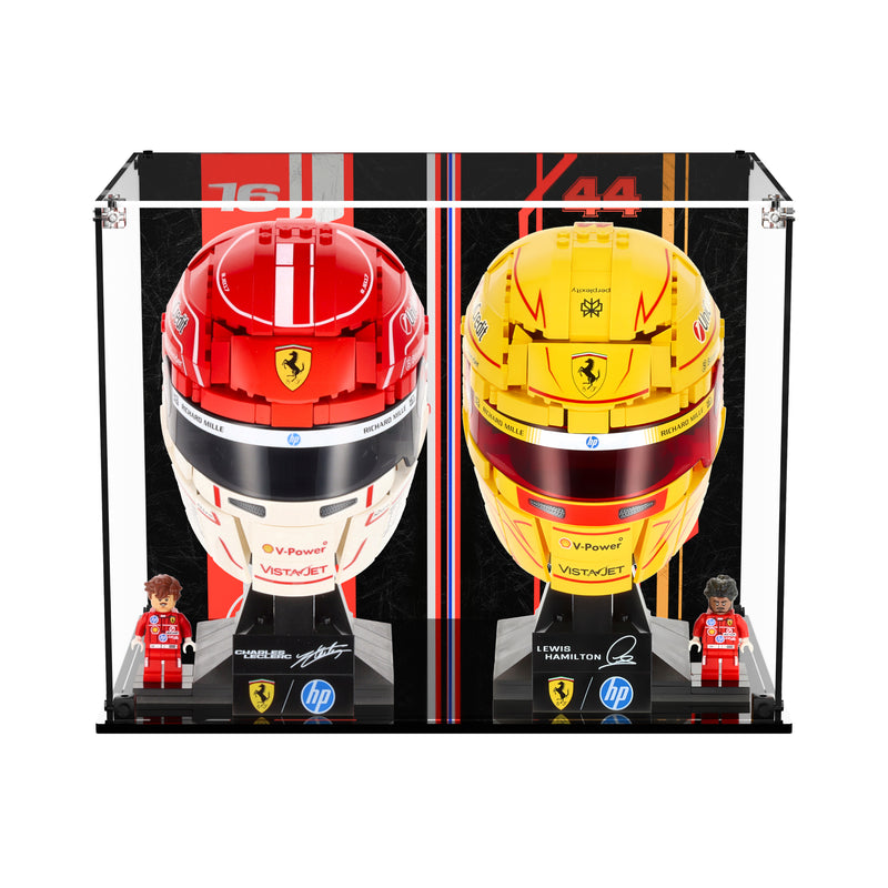 Load image into Gallery viewer, LEGO 43014 &amp; 43022 Scuderia Ferrari F1 Hamilton &amp; Leclerc Helmets - Display Case
