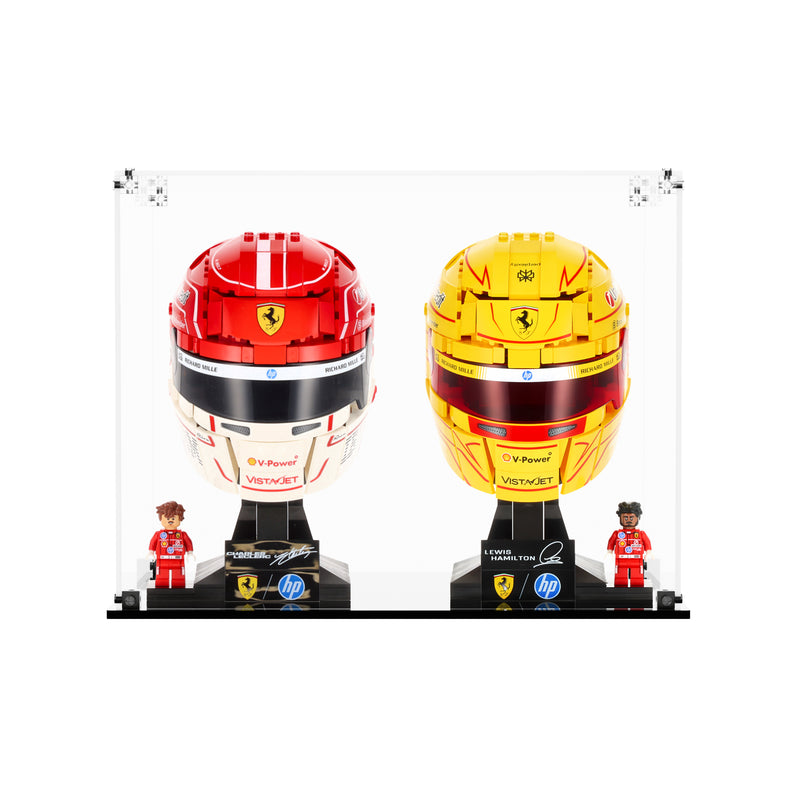 Load image into Gallery viewer, LEGO 43014 &amp; 43022 Scuderia Ferrari F1 Hamilton &amp; Leclerc Helmets - Display Case
