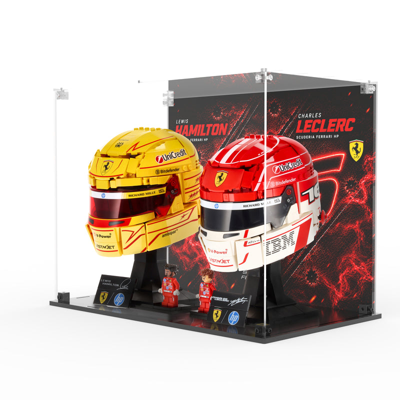 Load image into Gallery viewer, LEGO 43014 &amp; 43022 Scuderia Ferrari F1 Hamilton &amp; Leclerc Helmets - Display Case
