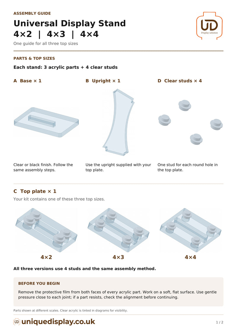 Load image into Gallery viewer, UniqueDisplay LEGO Universal Stand  - Assembly-Guide
