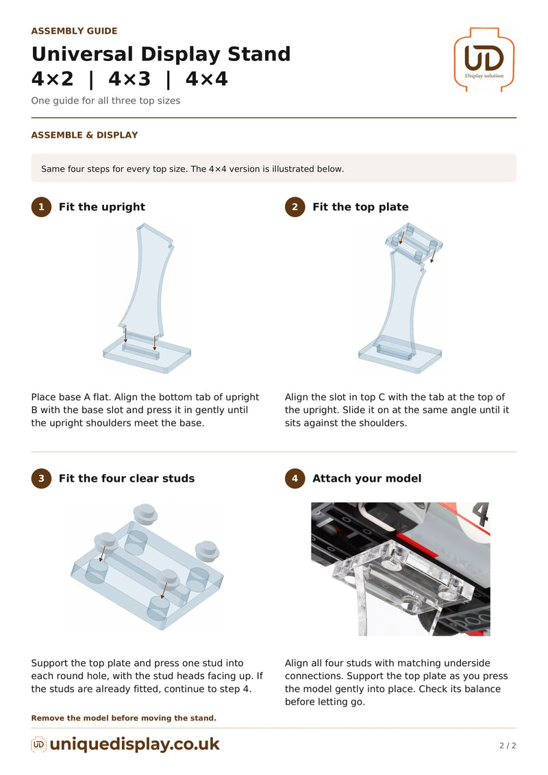 Load image into Gallery viewer, UniqueDisplay LEGO Universal Stand  - Assembly-Guide
