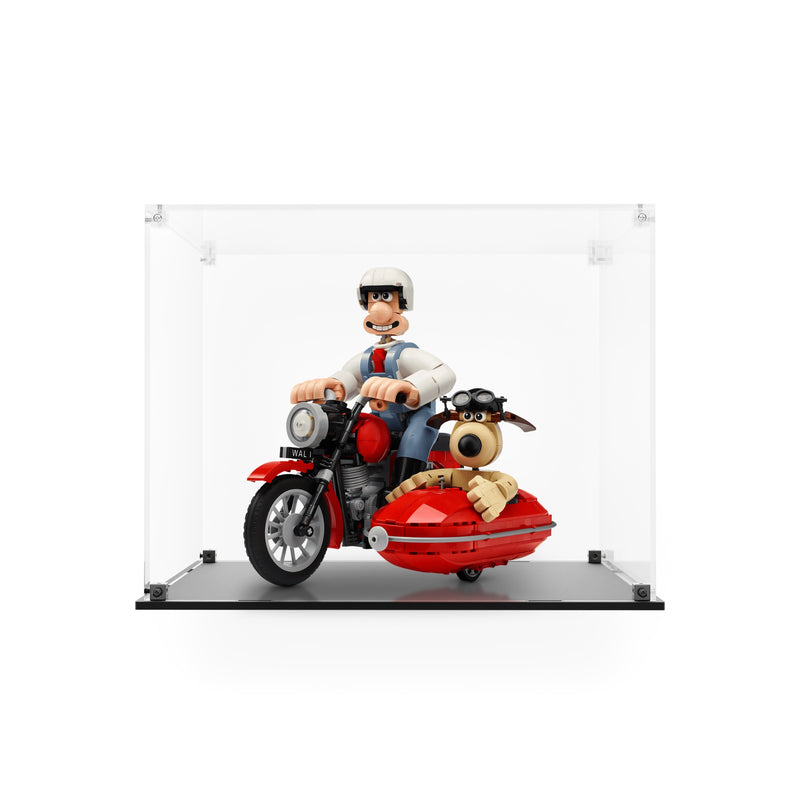 Load image into Gallery viewer, Clear Wallace and Gromit display case with black base and LEGO model
