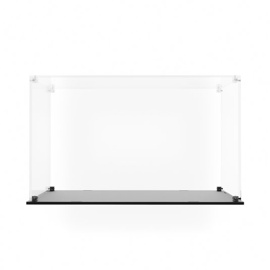 Front view of empty clear acrylic Ducati Desmo450 MX display case with black base