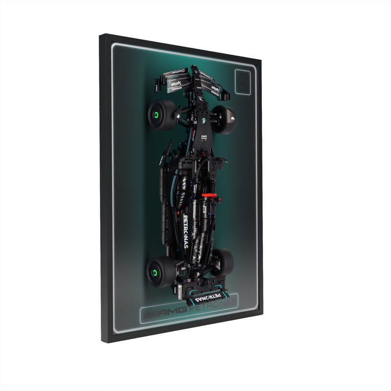 Load image into Gallery viewer, LED wall display for LEGO Technic 42171 Mercedes-AMG F1 W14 E Performance, left angle in ambient light with model
