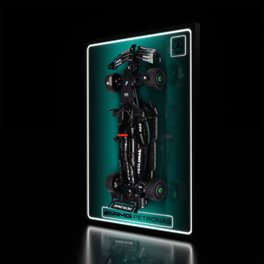 LED wall display for LEGO Technic 42171 Mercedes-AMG F1 W14 E Performance, illuminated right angle with model