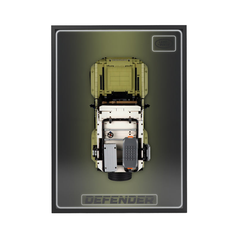 Load image into Gallery viewer, LED wall display for LEGO Technic 42110 Land Rover Defender, straight-on view in ambient light with model
