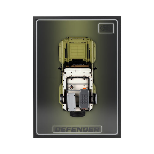 LED wall display for LEGO Technic 42110 Land Rover Defender, straight-on view in ambient light with model