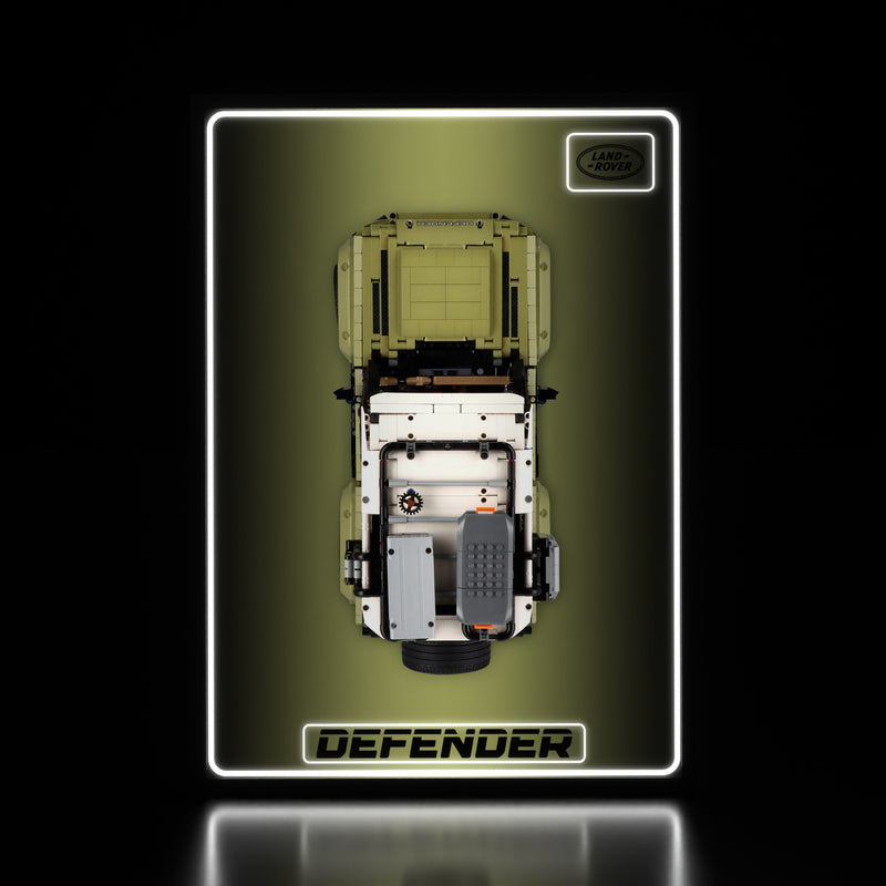 Load image into Gallery viewer, LED wall display for LEGO Technic 42110 Land Rover Defender, illuminated straight-on view with model
