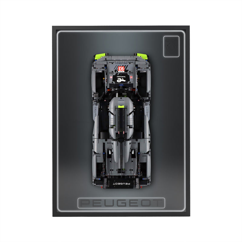 Load image into Gallery viewer, LED wall display for LEGO Technic 42156 Peugeot 9X8, straight-on view in ambient light with model
