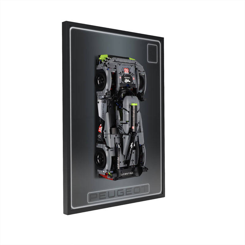 Load image into Gallery viewer, LED wall display for LEGO Technic 42156 Peugeot 9X8, left angle in ambient light with model

