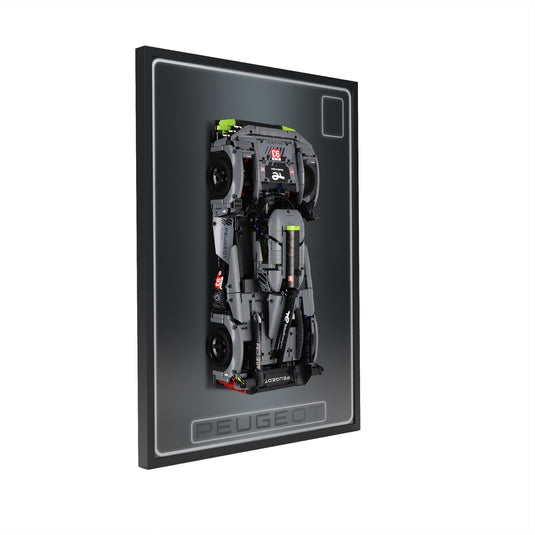 LED wall display for LEGO Technic 42156 Peugeot 9X8, left angle in ambient light with model