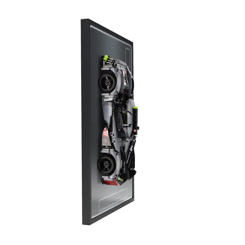 Load image into Gallery viewer, LED wall display for LEGO Technic 42156 Peugeot 9X8, side view showing frame profile and mounted model

