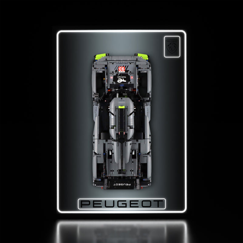 Load image into Gallery viewer, LED wall display for LEGO Technic 42156 Peugeot 9X8, illuminated straight-on view with model
