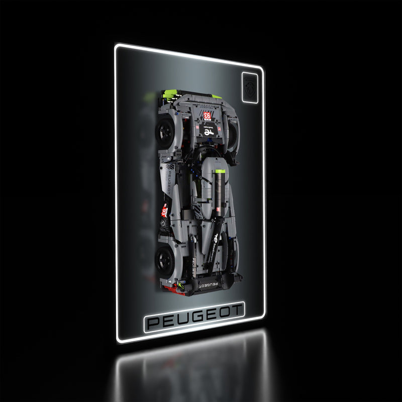 Load image into Gallery viewer, LED wall display for LEGO Technic 42156 Peugeot 9X8, illuminated left angle with model
