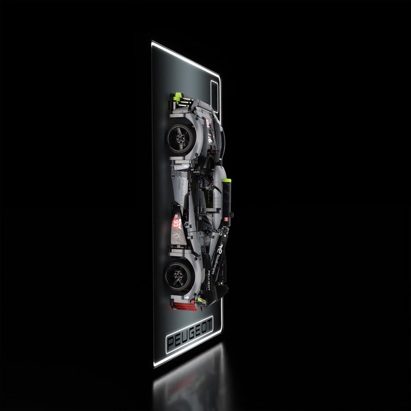 Load image into Gallery viewer, LED wall display for LEGO Technic 42156 Peugeot 9X8, illuminated side view with model
