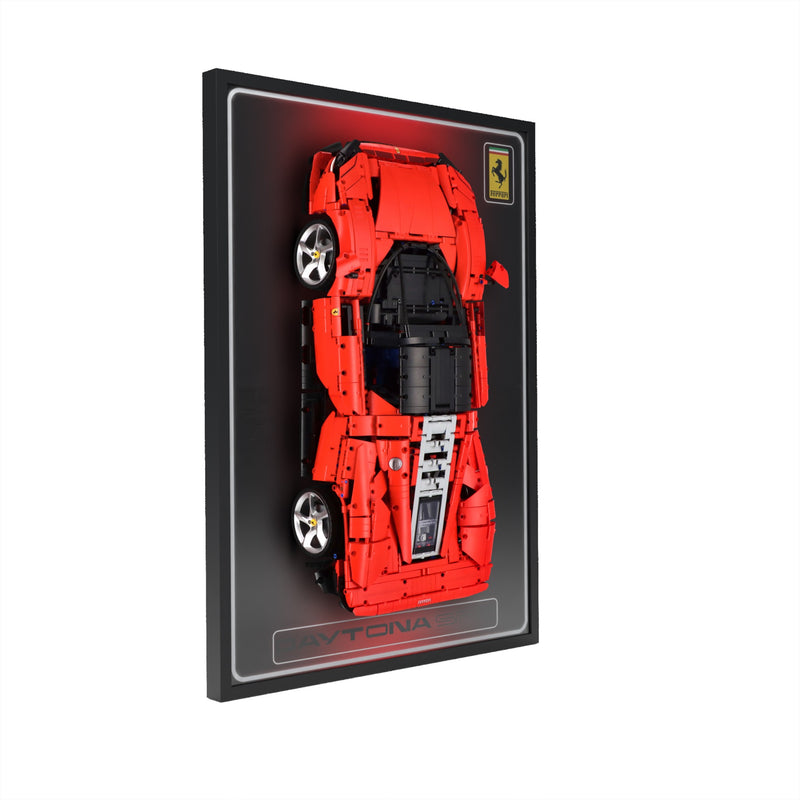 Load image into Gallery viewer, LED wall display for LEGO Technic 42143 Ferrari Daytona SP3, left angle in ambient light with model
