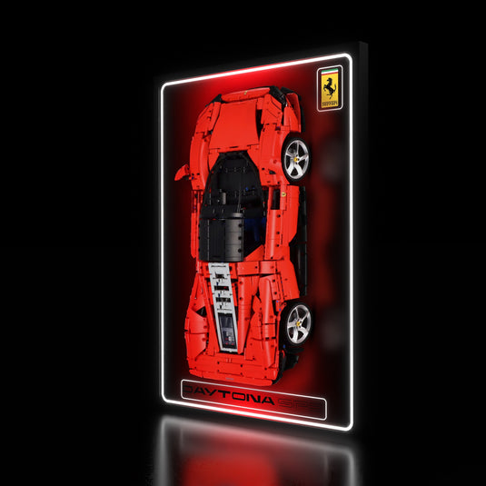 LED wall display for LEGO Technic 42143 Ferrari Daytona SP3, illuminated right angle with model