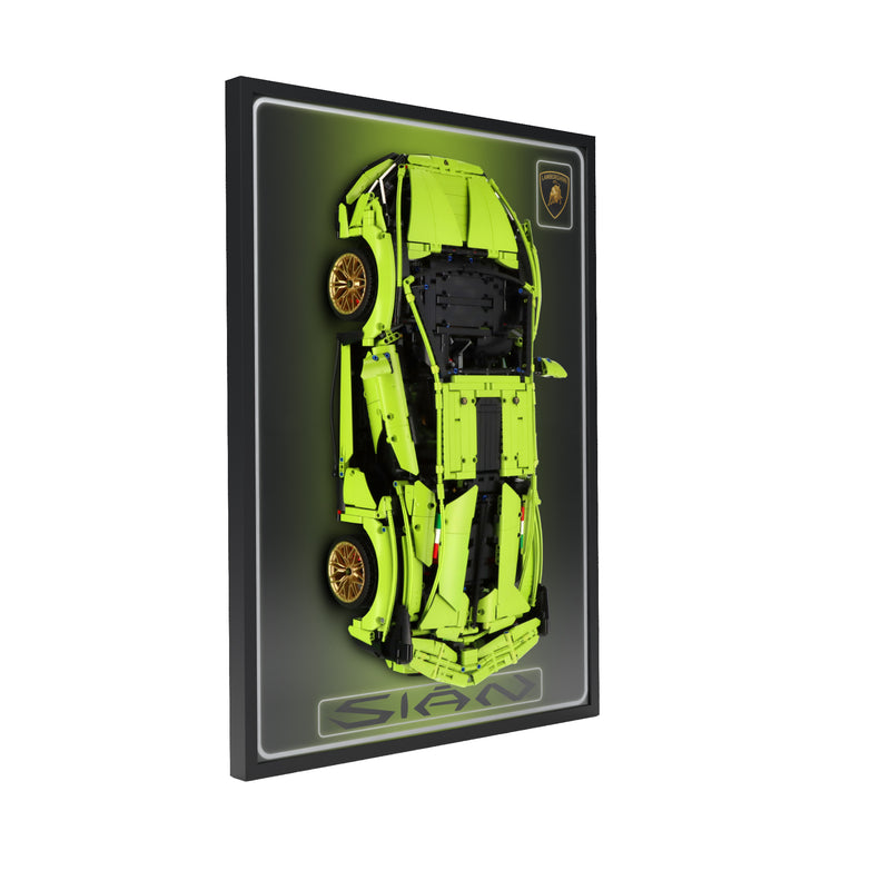 Load image into Gallery viewer, LED wall display for LEGO Technic 42115 Lamborghini Sián FKP 37, left angle in ambient light with model
