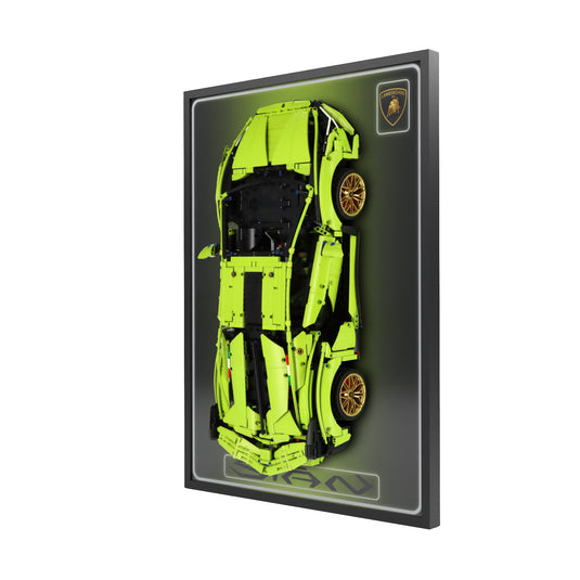 LED wall display for LEGO Technic 42115 Lamborghini Sián FKP 37, right angle in ambient light with model