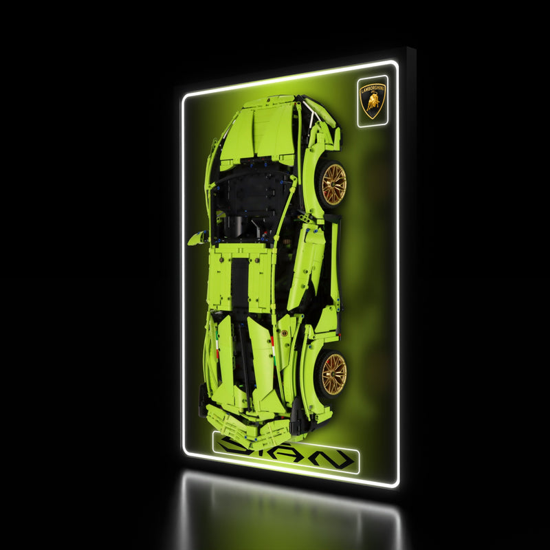 Load image into Gallery viewer, LED wall display for LEGO Technic 42115 Lamborghini Sián FKP 37, illuminated right angle with model
