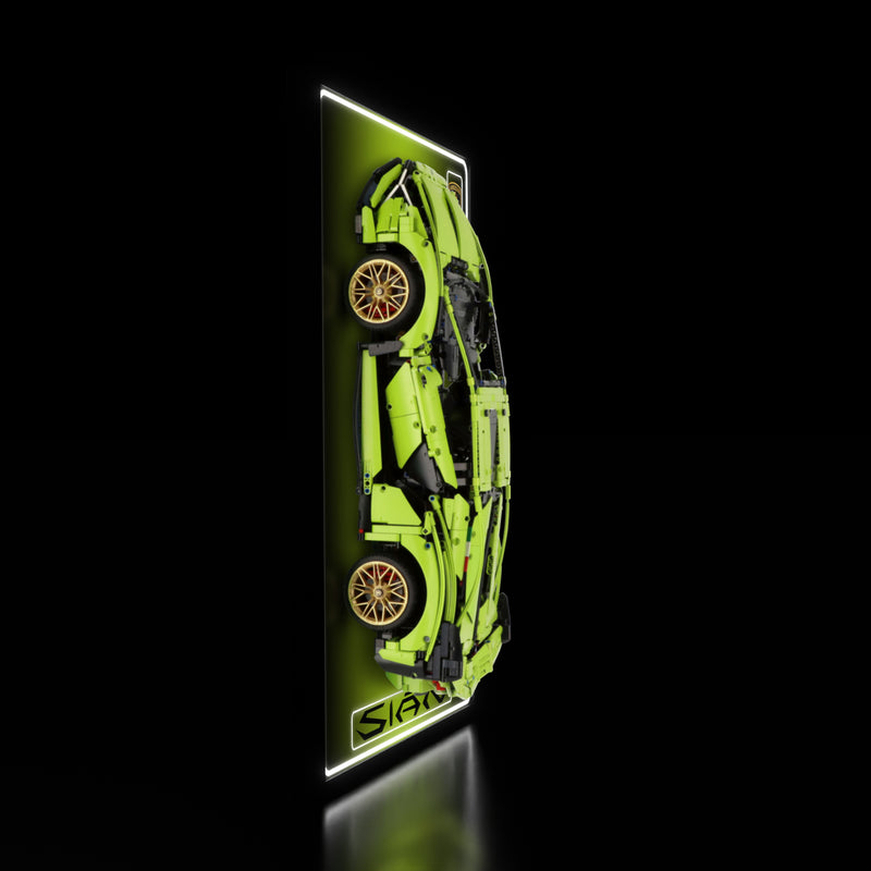 Load image into Gallery viewer, LED wall display for LEGO Technic 42115 Lamborghini Sián FKP 37, illuminated side view with model
