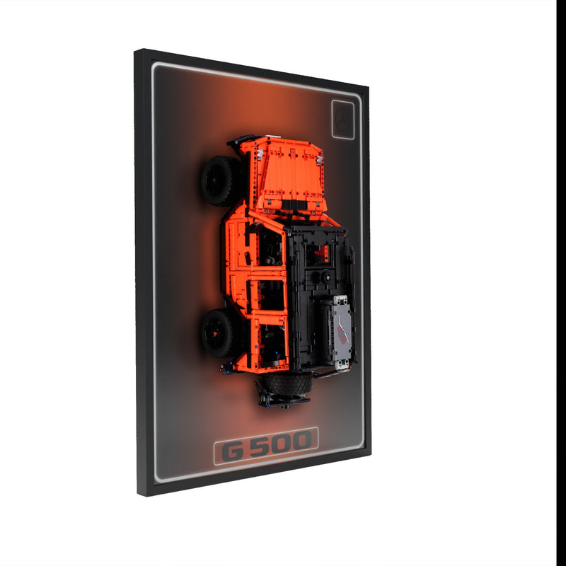 Load image into Gallery viewer, LED wall display for LEGO Technic 42177 Mercedes-Benz G 500, left angle in ambient light with model
