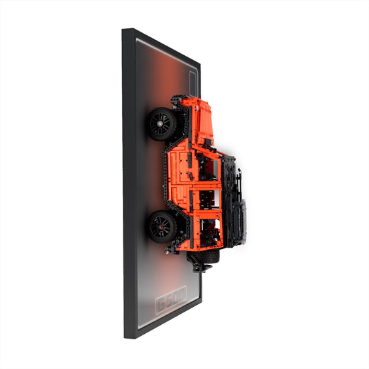 LED wall display for LEGO Technic 42177 Mercedes-Benz G 500, side view showing frame profile and mounted model