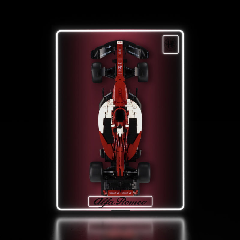 Load image into Gallery viewer, LED wall display for CaDA C64005W Alfa Romeo F1 ORLEN C42, illuminated straight-on view with model
