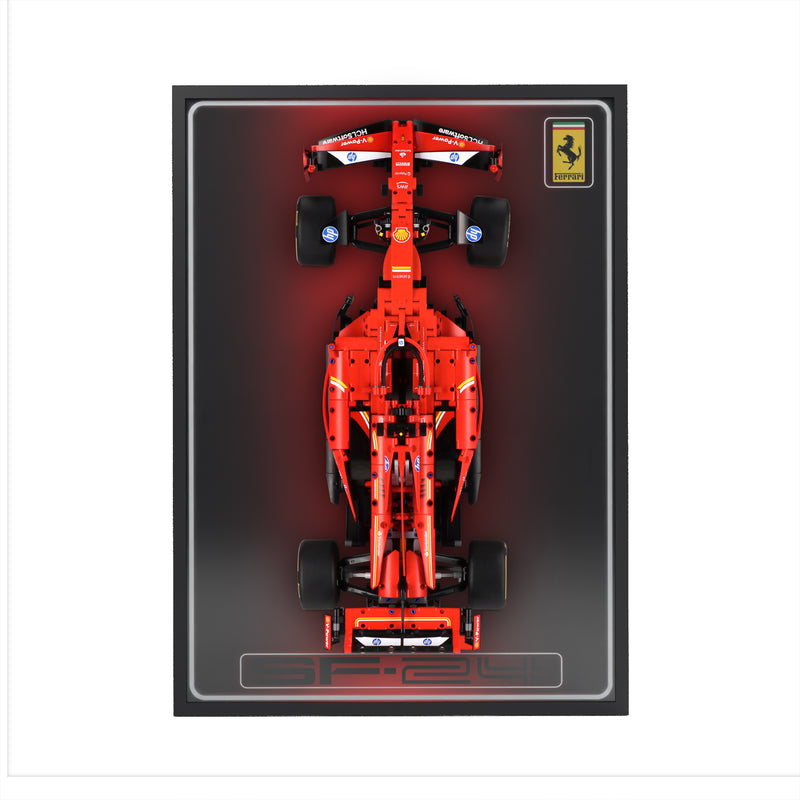 Load image into Gallery viewer, LED wall display for LEGO Technic 42207 Ferrari SF-24 F1 Car, straight-on view in ambient light with model
