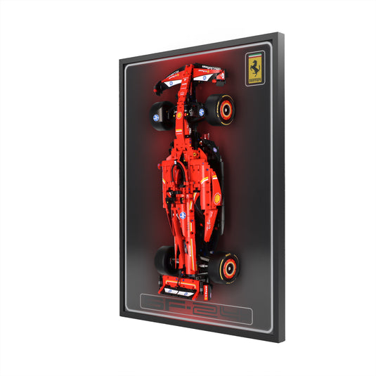LED wall display for LEGO Technic 42207 Ferrari SF-24 F1 Car, right angle in ambient light with model