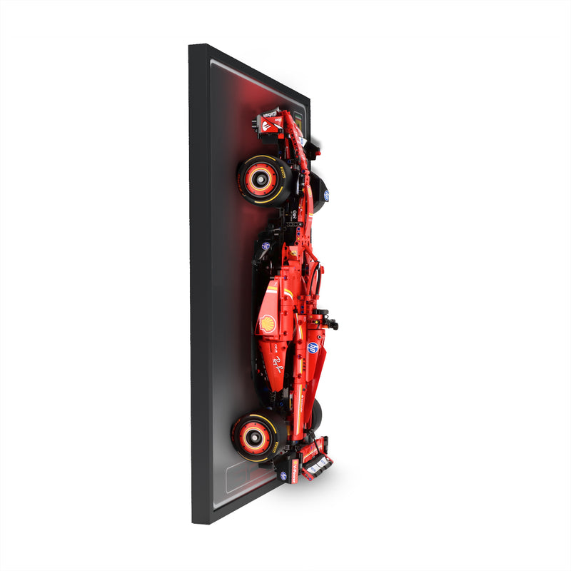 Load image into Gallery viewer, LED wall display for LEGO Technic 42207 Ferrari SF-24 F1 Car, side view showing frame profile and mounted model
