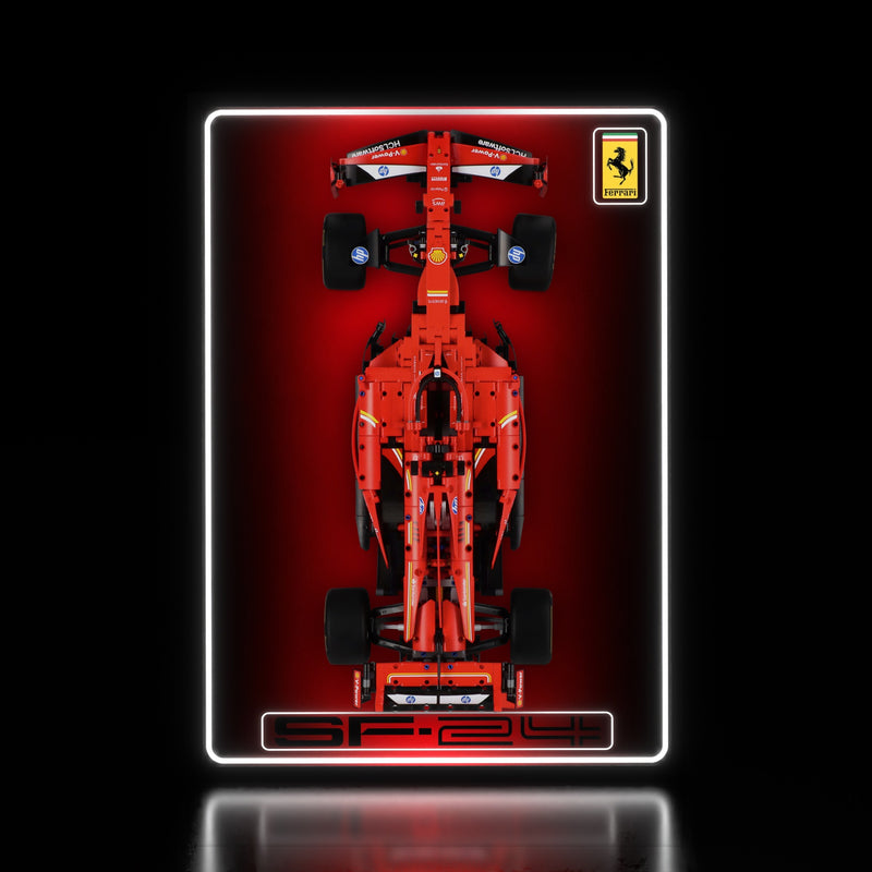Load image into Gallery viewer, LED wall display for LEGO Technic 42207 Ferrari SF-24 F1 Car, illuminated straight-on view with model
