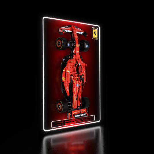 LED wall display for LEGO Technic 42207 Ferrari SF-24 F1 Car, illuminated left angle with model