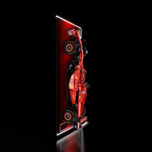 LED wall display for LEGO Technic 42207 Ferrari SF-24 F1 Car, illuminated side view with model