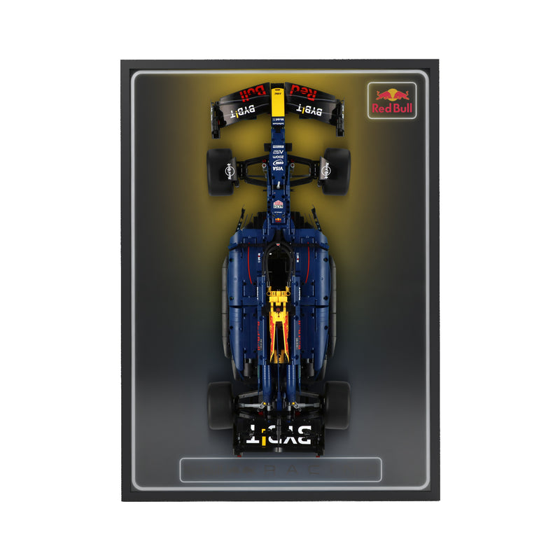 Load image into Gallery viewer, LED wall display for LEGO Technic 42206 Oracle Red Bull Racing RB20 F1 Car, straight-on view in ambient light with model

