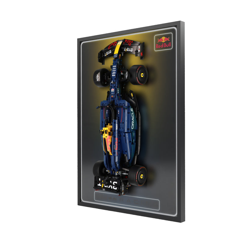 Load image into Gallery viewer, LED wall display for LEGO Technic 42206 Oracle Red Bull Racing RB20 F1 Car, right angle in ambient light with model
