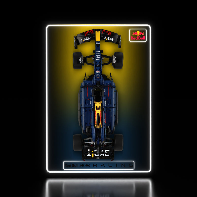 Load image into Gallery viewer, LED wall display for LEGO Technic 42206 Oracle Red Bull Racing RB20 F1 Car, illuminated straight-on view with model
