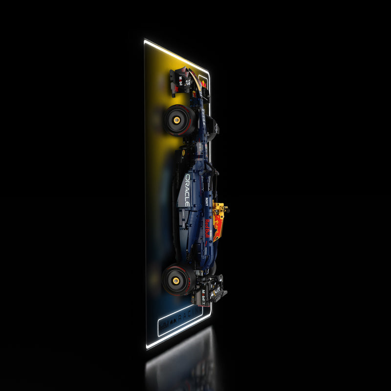 Load image into Gallery viewer, LED wall display for LEGO Technic 42206 Oracle Red Bull Racing RB20 F1 Car, illuminated side view with model
