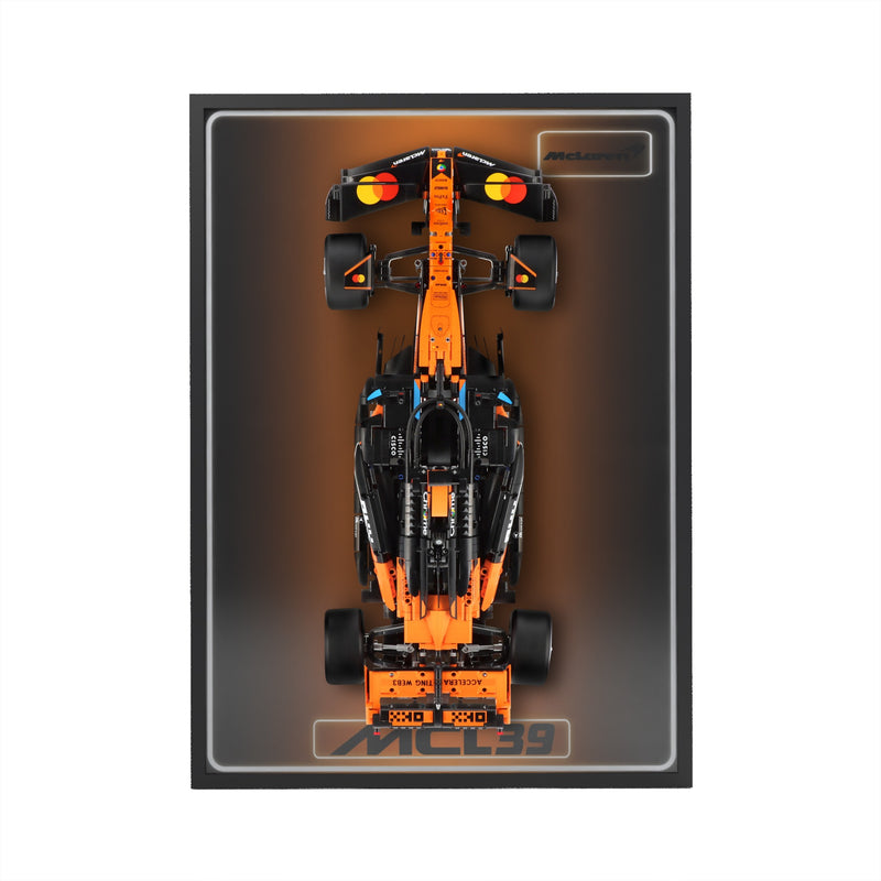 Load image into Gallery viewer, LED wall display for LEGO Technic 42228 McLaren MCL39 F1 Car, straight-on view in ambient light with model
