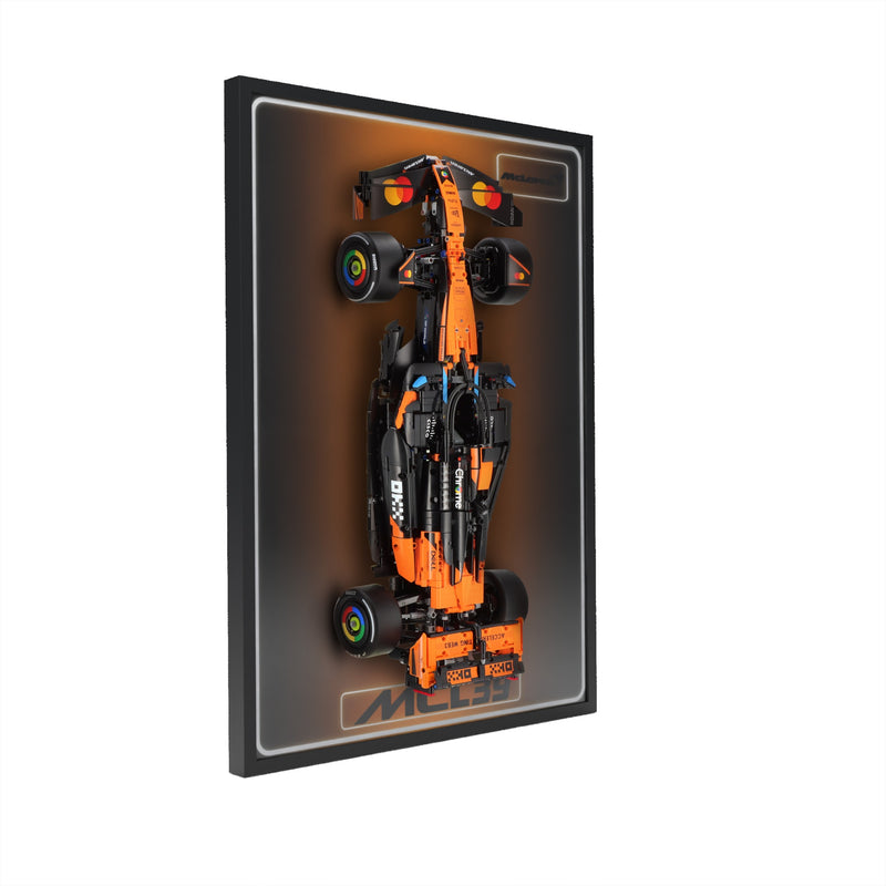 Load image into Gallery viewer, LED wall display for LEGO Technic 42228 McLaren MCL39 F1 Car, left angle in ambient light with model
