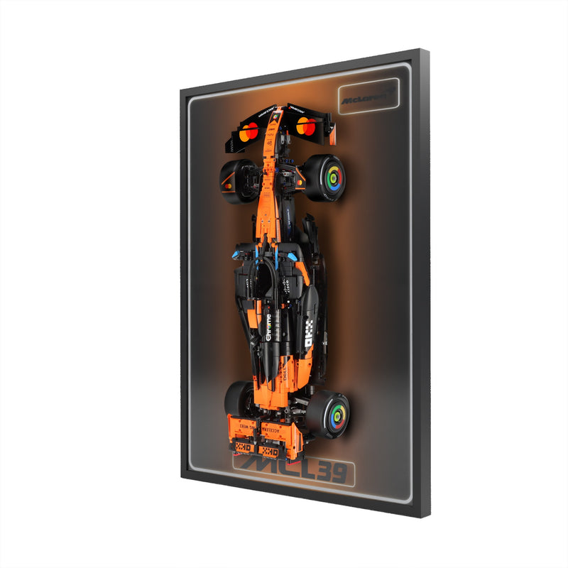 Load image into Gallery viewer, LED wall display for LEGO Technic 42228 McLaren MCL39 F1 Car, right angle in ambient light with model
