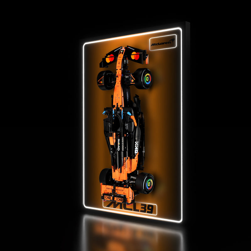 Load image into Gallery viewer, LED wall display for LEGO Technic 42228 McLaren MCL39 F1 Car, illuminated right angle with model
