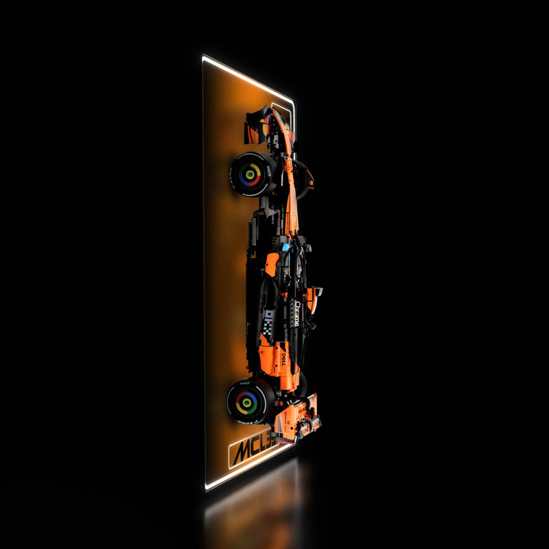 Load image into Gallery viewer, LED wall display for LEGO Technic 42228 McLaren MCL39 F1 Car, illuminated side view with model

