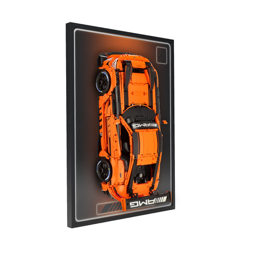 LED wall display for CaDA C64008W Mercedes-AMG GT3, left angle in ambient light with model