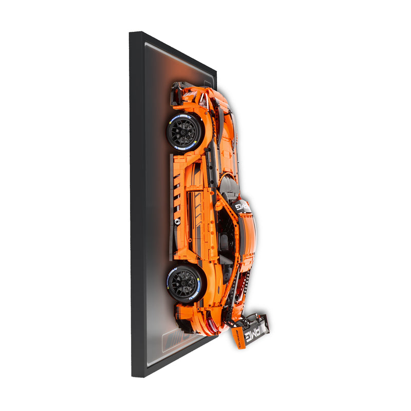 Load image into Gallery viewer, LED wall display for CaDA C64008W Mercedes-AMG GT3, side view showing frame profile and mounted model
