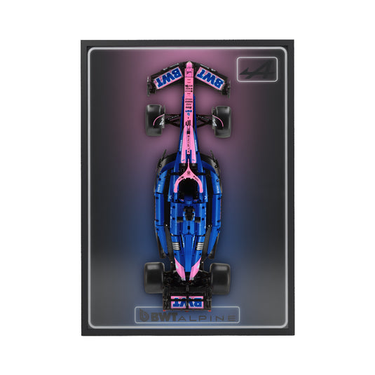LED wall display for CaDA C64012W BWT Alpine F1 Team A525, straight-on view in ambient light with model