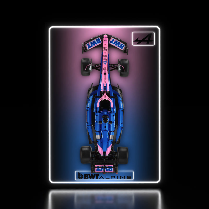 Load image into Gallery viewer, LED wall display for CaDA C64012W BWT Alpine F1 Team A525, illuminated straight-on view with model
