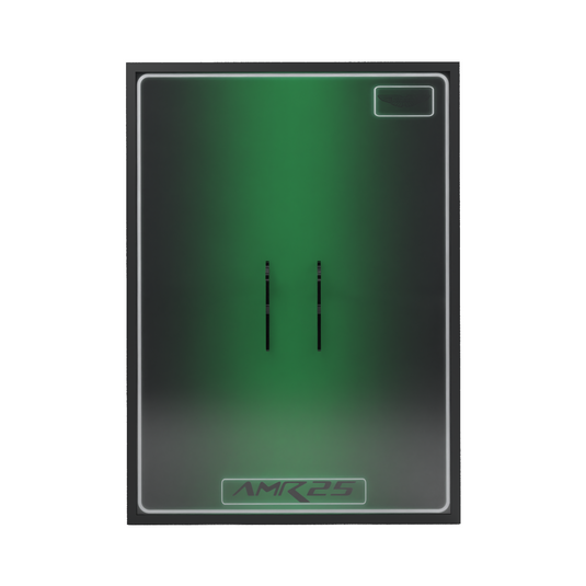 LED wall display for LEGO Technic 42240 Aston Martin Aramco AMR25 F1 Car, front view without model showing mounting supports